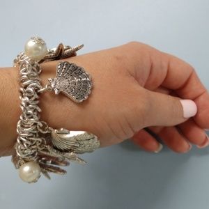 Silvertone Nautical Stretch Bracelet